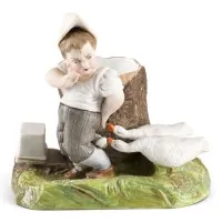 Cendrier et boîte d'allumettes 'Jeune fille avec oies'