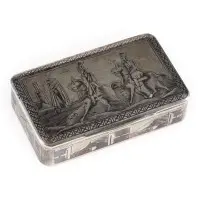 Petite tabatière en niello avec officiers à cheval et paysage de rivage
