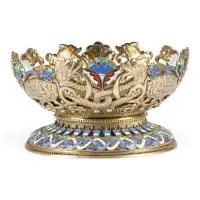 Grote cloisonné-emaille schaal met vuurvogels