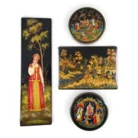 Collectie van zes lakdozen en één lakschilderij