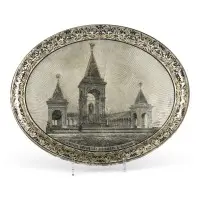 Tableau met het monument voor keizer Alexander II in Moskou