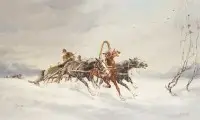 Troïka de loups poursuivis