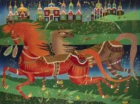 PEINTURE MONUMENTALE 'DEUX CHEVAUX GALOPANT EN ÉTÉ'
