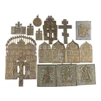 Collection de dix icônes en bronze : représentations du Christ et de la Mère de Dieu, saints choisis et fêtes