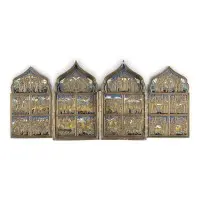 Tétraptyque en bronze signé avec grandes fêtes de l'année liturgique orthodoxe