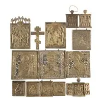 Collection de dix icônes en bronze : crucifix et déisis