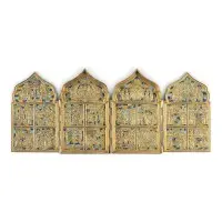 Fin tétraptyque en bronze avec grandes fêtes de l'année liturgique orthodoxe