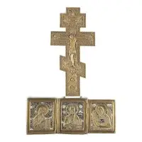 Deux icônes en bronze : crucifix et triptyque avec déisis