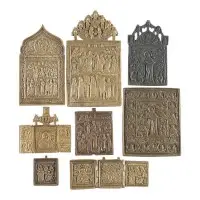 Collection de huit icônes en bronze : représentations de la Mère de Dieu et saints choisis