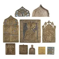 Collection de dix icônes en bronze : représentations de la Mère de Dieu, saint Nicolas et fêtes