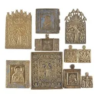 Collection de dix icônes en bronze avec représentations de la Mère de Dieu