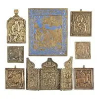 Collection de huit icônes en bronze : Christ, le Bon Silence et saints choisis