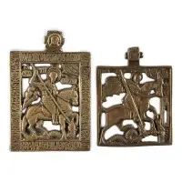 Deux icônes en bronze avec saint Georges terrassant le dragon