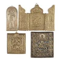 SAMMLUNG VON VIER BRONZE-IKONEN: ERZENGEL MICHAEL, HEILIGER GEORG DER DRACHENTÖTER SOWIE HEILIGER DEMETRIUS