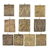 Collection de dix icônes en bronze : représentations du Christ et de la Mère de Dieu ainsi que saints choisis