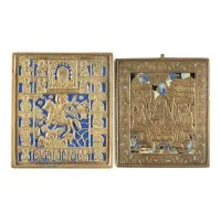 Twee bronzen iconen: Oudtestamentische Drievuldigheid en heilige Demetrius