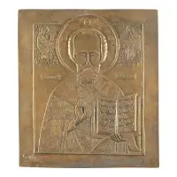 Grande icône en bronze avec saint Nicolas de Myre