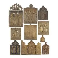 Collection de dix icônes en bronze avec des saints choisis