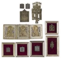 Collection de dix icônes en bronze : Déisis, crucifix et saints choisis