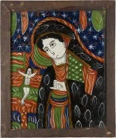 Grande icône sur verre avec la Vierge des Douleurs