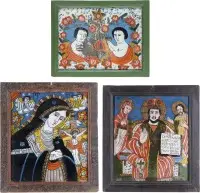 Trois icônes sur verre : Déisis, Vierge des Douleurs et les enfants Christ et Jean