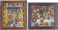 Deux icônes sur verre : Lamentation du Christ et saint Charalampos