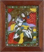 Icône sur verre inversé avec saint Georges terrassant le dragon