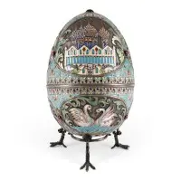 Grande boîte cloisonné-émail avec la cathédrale Basile et des cygnes