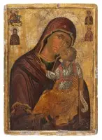 Icône muséale et monumentale de la Mère de Dieu Glykophilousa d'un iconostase d'église