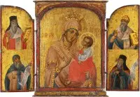 Triptyque avec la Mère de Dieu Panagia flanquée de quatre saints, en dessous les saints Spyridon de Corfou et Gérasime