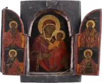 Grand et fin triptyque avec la Mère de Dieu Hodigitria flanquée des saints Charalampos, Athanase, Démétrios et Georges