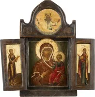 Grand triptyque avec la Mère de Dieu de Smolensk (Smolenskaïa) flanquée des saints Jean et Anne