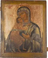 MONUMENTALE UND FEINE IKONE MIT DER GOTTESMUTTER FEODOROWSKAJA AUS EINER KIRCHEN-IKONOSTASE
