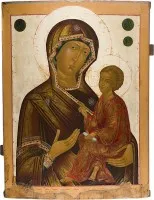 MONUMENTALE IKONE MIT DER GOTTESMUTTER VON TICHWIN (TICHWINSKAJA) AUS EINER KIRCHEN-IKONOSTASE