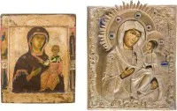 ZWEI IKONEN: GOTTESMUTTER VON SMOLENSK (SMOLENSKAJA) UND GOTTESMUTTER 'IWERSKAJA' MIT OKLAD