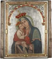 MONUMENTALE IKONE MIT DER GOTTESMUTTER 'POTSCHAEWSKAJA' AUS EINER KIRCHEN-IKONOSTASE