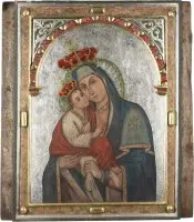 Icône monumentale de la Mère de Dieu 'Potchaïevskaïa' provenant d'une iconostase d'église