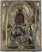 Icône fine de la Mère de Dieu de Vladimir (Vladimirskaïa) avec oklad en vermeil