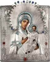 Icône de la Mère de Dieu 'Iverskaïa' avec oklad en argent