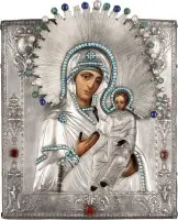 Icône de la Mère de Dieu 'Iverskaïa' avec oklad en argent