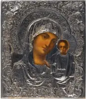 Icoon van de Moeder Gods van Kazan (Kazanskaja) met vermeil oklad