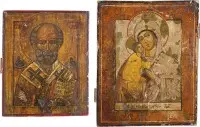 Twee iconen: heilige Nicolaas van Myra en Moeder Gods Feodorovskaja