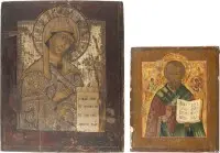 Twee iconen: heilige Nicolaas van Myra en Moeder Gods uit een deesis
