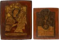 Twee iconen: Moeder Gods van Tsjenstochau (Verzachting van de harde harten) en Moeder Gods van Tichvin (Tichvinskaja)