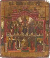 Icoon van het sluierwonder van de Moeder Gods (Pokrov)