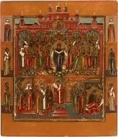 Grande icône avec le miracle du voile de la Mère de Dieu (Pokrov)