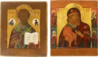 ZWEI IKONEN: HEILIGER NIKOLAUS VON MYRA UND GOTTESMUTTER FEODOROWSKAJA
