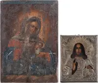DVĚ IKONY: KRISTUS VLÁDCE SVĚTA S OKLADEM A UTĚŠITELKA BOŽÍ MATKA