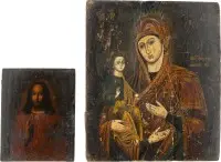DVĚ IKONY: KRISTUS PANTOKRATOR A TŘÍRUKÁ MATKA BOŽÍ (TRICHEIROUSA)