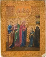 Icône miniature de l'apparition de la Mère de Dieu à saint Serge de Radonège